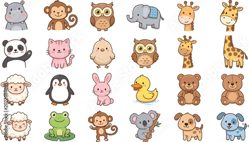 Photography Cute Cartoon Wild Safari and Domestic Farm Animal Character Mega Set with Mammal