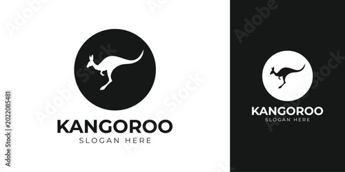 Bild auf Leinwand Minimalist Silhouette Jumping Kangaroo Inside a Dark Circle Emblem