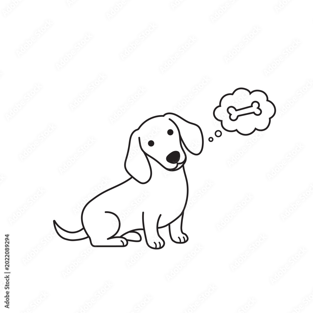 Fototapeta premium Sitting Dachshund Dreaming of Bone