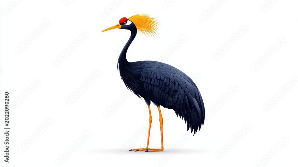 Fototapeta premium Elegant Black Crane with Unique Feather Crown and Striking Colorful Features