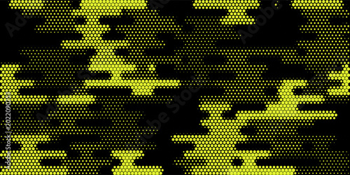 Camouflage seamless pattern. Digital military texture. Print on fabric on clothes. Endless pattern of hexagonal elements. Vector graphics