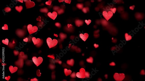 Valentine's Heart Cascade: A romantic scene filled with red hearts floating against a deep, dark backdrop, capturing the essence of love and passion. 