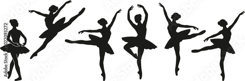Bild auf Leinwand Elegant Ballet Dancer Silhouette Set Featuring Six Graceful Ballerina Poses for