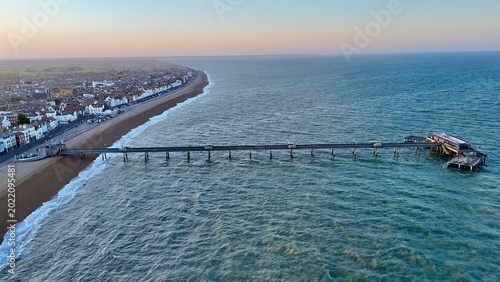 Konstfotografi Aerial drone view of Deal with pier at sunset on Kent coastline