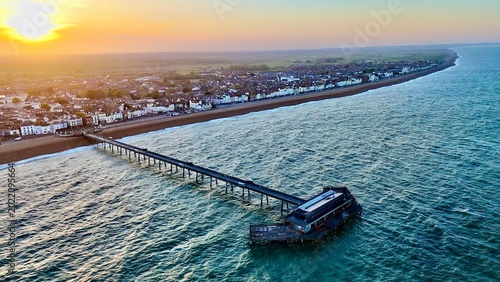 Konstfotografi Aerial drone view of Deal with pier at sunset on Kent coastline