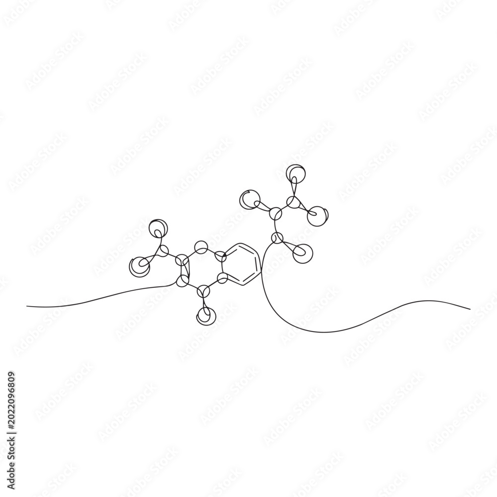 Fototapeta premium Continuous line drawing of a molecule or chemical structure, science concept.