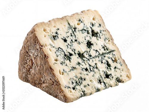 Fényképezés Photorealistic close up of a wedge of creamy blue cheese with marbled blue veins