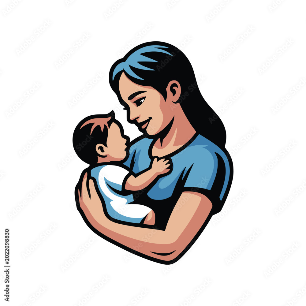 Obraz premium Mother holding baby illustration with woman holding child family love together