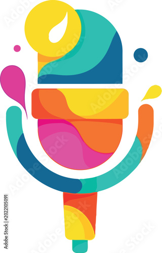 Colorful microphone illustration with abstract shapes