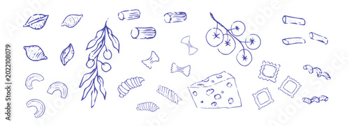 Bild auf Leinwand Italian food pizza and pasta hand drawn sketch
