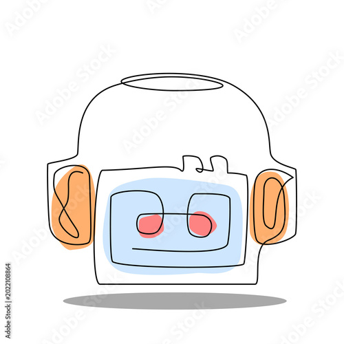 Billede på lærred Minimal continuous one-line illustration of a portable cassette radio with speakers and a digital display, inspired by retro handheld audio devices and vintage music culture