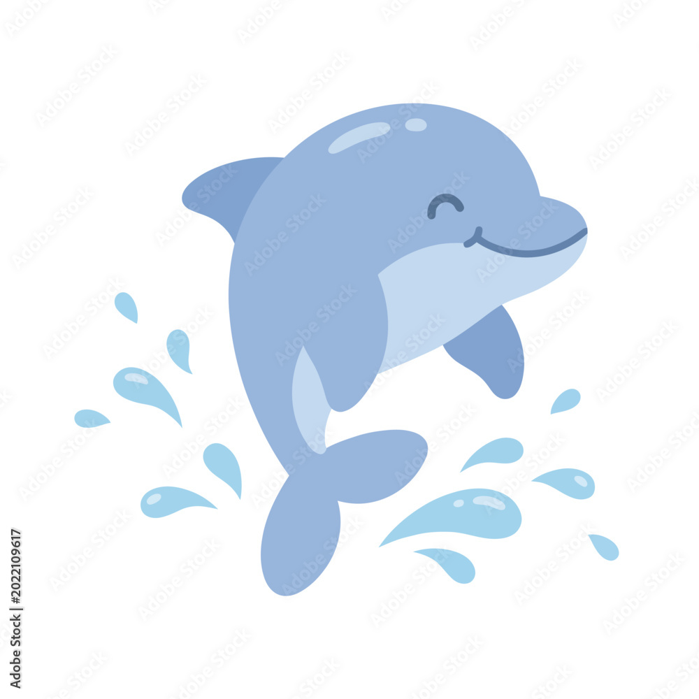 Fototapeta premium Cute kawaii dolphin swimming vector illustration