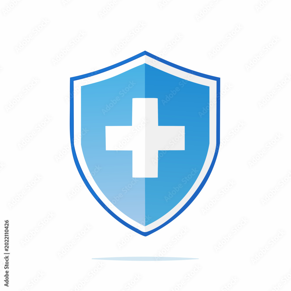 Fototapeta premium Blue Shield with White Medical Cross Icon