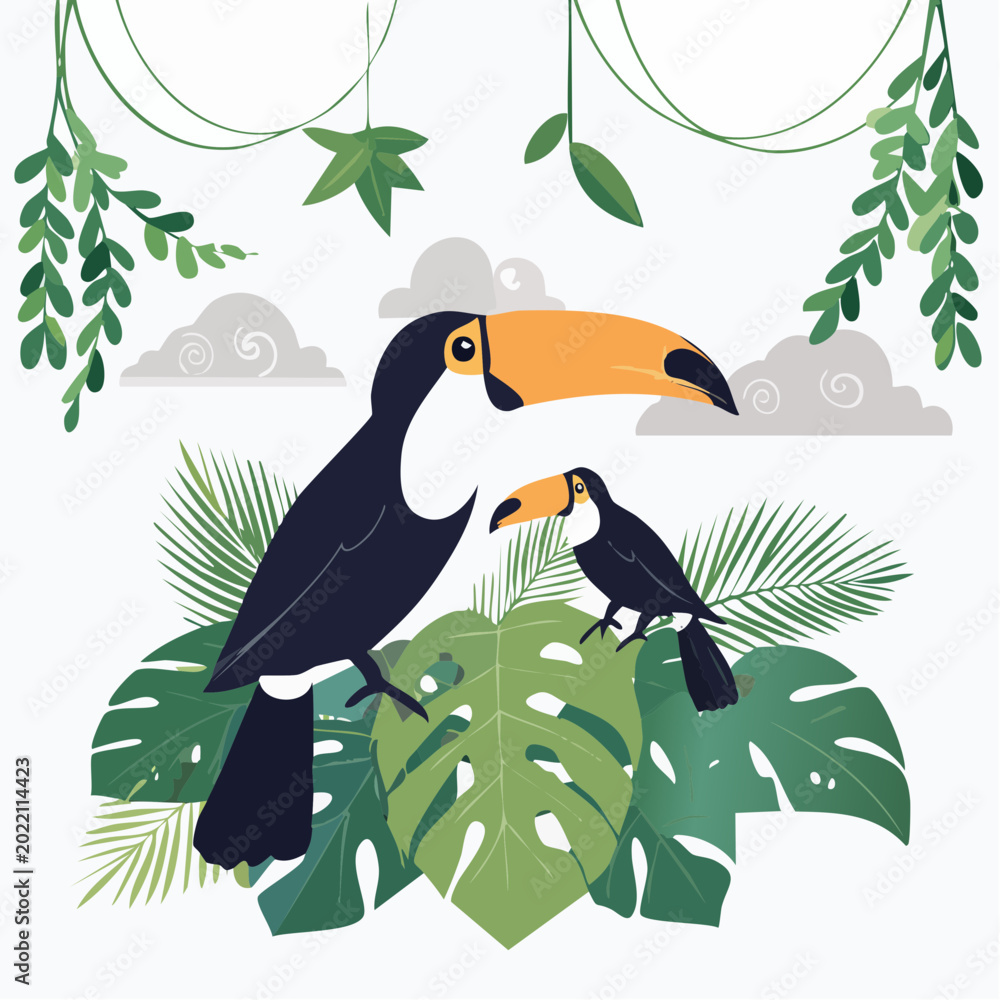 Obraz premium Two Toucans in a Tropical Jungle Setting