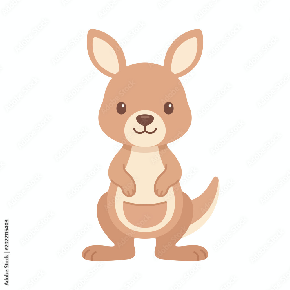 Obraz premium Adorable cartoon kangaroo character standing with a cheerful expression, ideal for children's books, educational content, or playful design projects