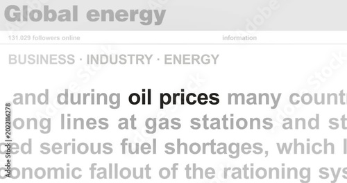 Oil prices and fuel costs headline news across international media. Abstract concept of internet news titles on screens loop. Seamless and looped animation.