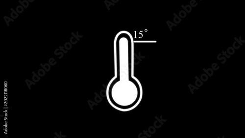 Minimalist thermometer animation showing 15 degrees celsius temperature reading weather