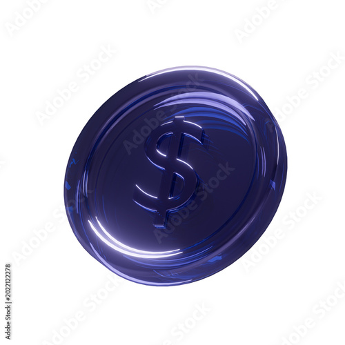 3d render of a shiny purple glass coin with a dollar sign Illustration