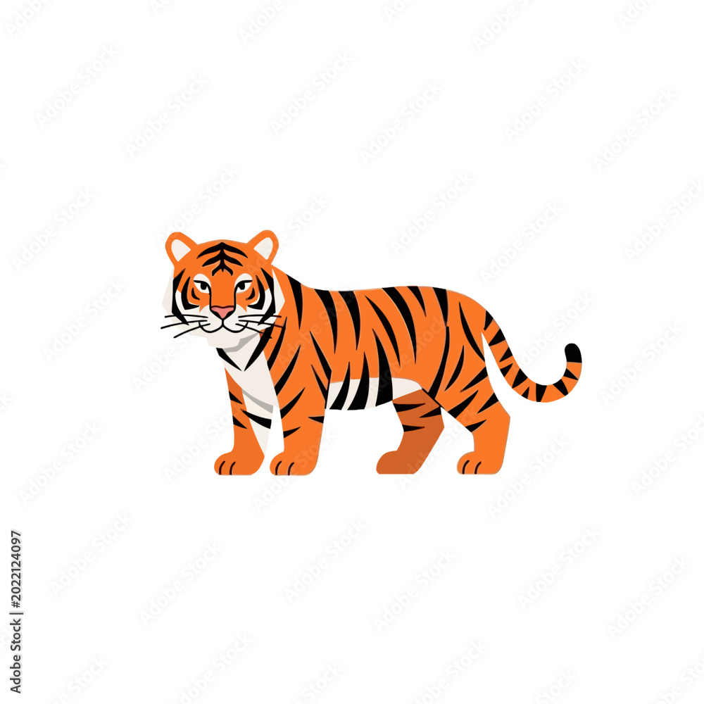 Fototapeta premium Cartoon tiger standing on ground.