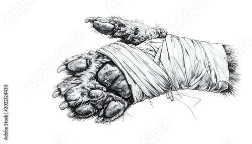 Illustration Bandaged Paw with Stones Isolated