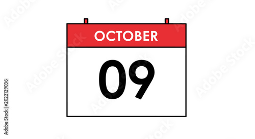 Photos October ninth calendar date page.