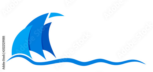 The symbol of blue sailboat with wave.