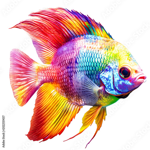 Tropical fish colorful scales, aquarium style, isolated on a transparent background