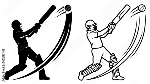 Quadro em tela cricket player batting with ball dynamic action silhouette