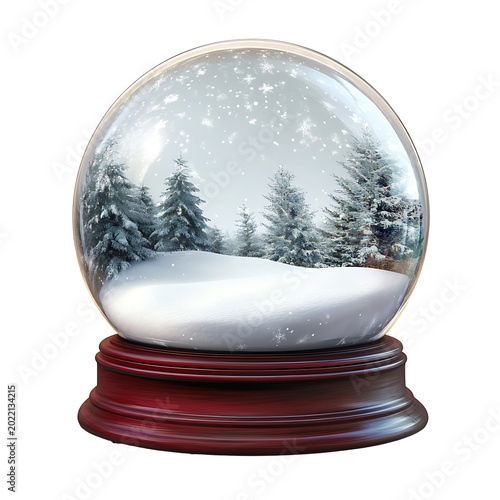 Realistic snow globe winter decoration, transparent glass detail, isolated on a transparent background