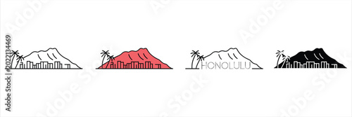 Diamond head and honolulu skyline in four variations