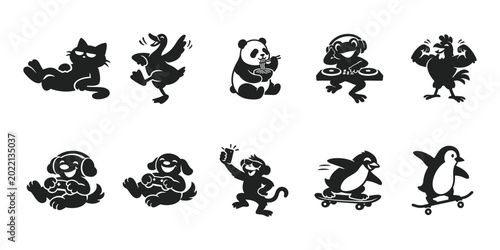 Photography Funny Animal Silhouette Vector Set Collection Cartoon Mascot Bundle