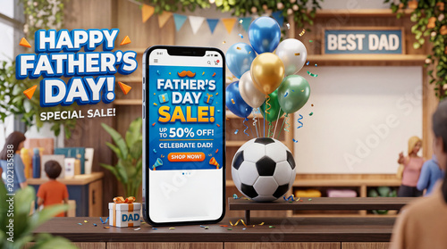 Special Sale for Fathers Day With Decorations and Mobile Phone Display