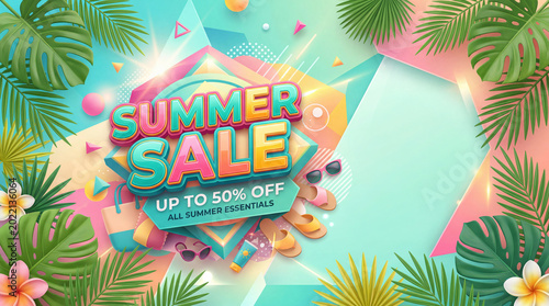 Summer Sale Offers Discounts on Summer Essentials With Bright Colors and Trop...