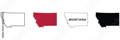 Four variations of montana state map outlines and silhouettes