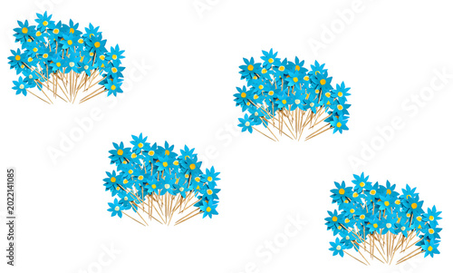 Liverleaf flower bouquet pattern, paper flowers isolated. Paper flowers, cut, on a stick. Flower composition, floral patterns, spring flowering wallpaper Blue, yellow, white. PNG