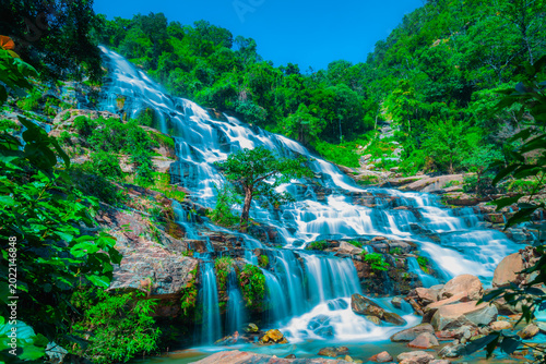 Amazing deep forest big waterfall at Mae Ya waterfall, Doi Inthanon national park Chiangmai, Thailand.