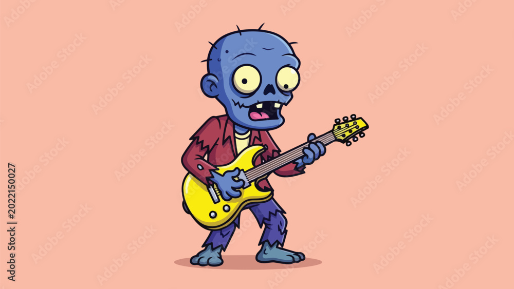 Fototapeta premium Cartoon Zombie Playing Electric Guitar with Intense Expression.