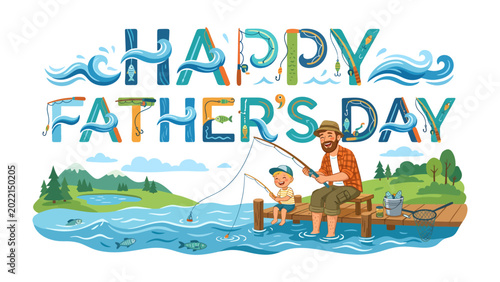 Canvastavla Happy Father's Day: A heartwarming depiction of Father's Day, illustrating the cherished bond between a father and son as they fish together