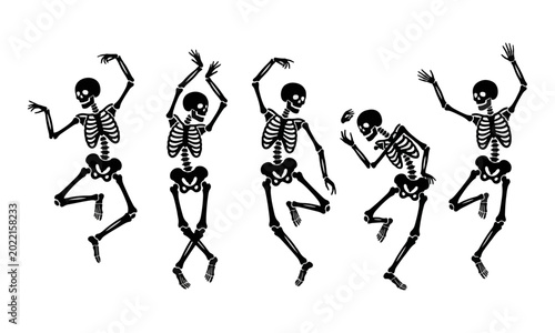 Dancing Skeleton Silhouettes Set on White Background