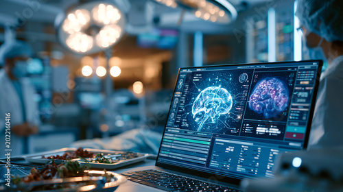 Futuristic operating room with AI predicting disease before symptoms in a sterile cinematic realistic scene