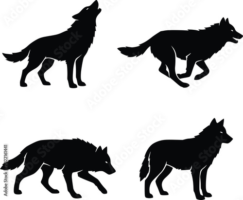 Wolf Silhouette Bundle with Hunting Running and Howling Poses