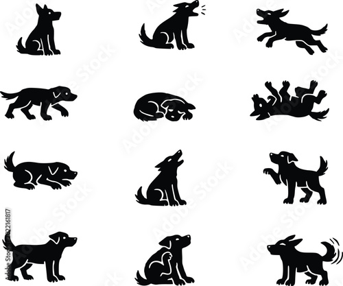 Dog Silhouette Mega Pack with Running Jumping Sitting and Walking Poses Vector Set
