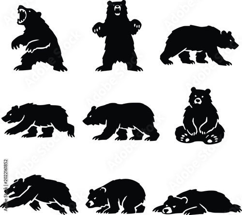 Bear Silhouette Action Collection with Roaring and Walking Poses
