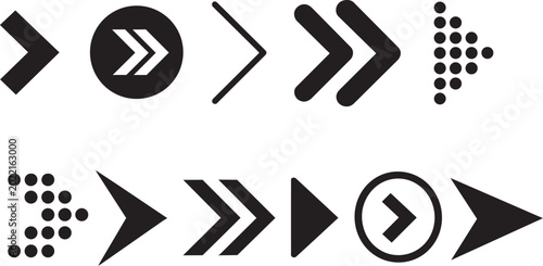 Fotografía Collection of diverse arrow icons including simple pointers double arrows and do