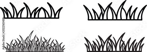 Quadro su tela Grass clump icons simple outline and filled silhouette for nature and outdoor environment representation