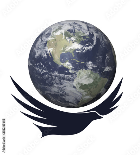 Tableau sur toile Symbol of flying bird with globe.