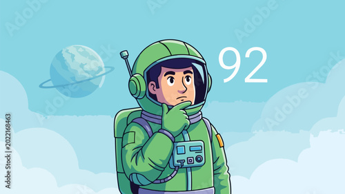 Contemplative Astronaut in Space Suit with Hand on Chin.