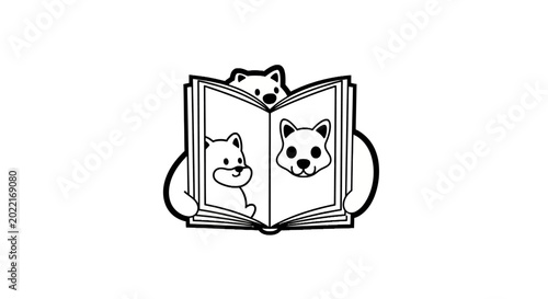 Cute bears reading a book together.