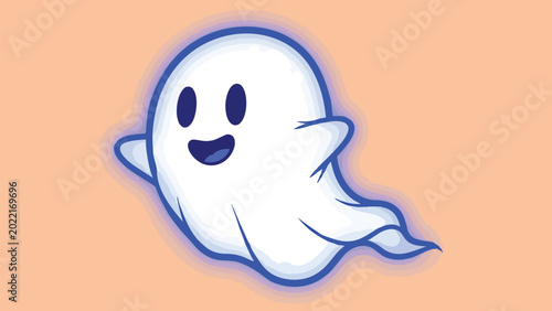 Cute Cartoon Ghost with a Friendly Smile and Glowing Outline.