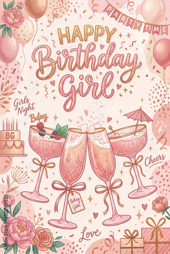 Celebration of a Birthday With Friends at a Party Featuring Drinks, Cake, and...
